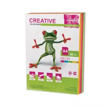 Бумага CREATIVE color (Креатив), А4, 80 г/м2, 250 л. (5 цв. х 50 л.), цветная неон, БНpr-250r