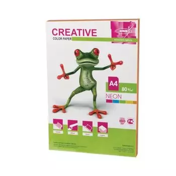 Бумага CREATIVE color (Креатив), А4, 80 г/м2, 50 л. (5 цв.х10 л.), цветная неон, БНpr-50r