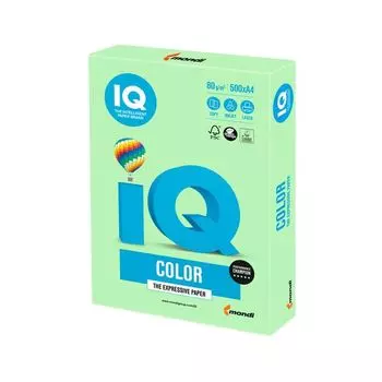 Бумага IQ color, А4, 80 г/м2, 500 л., пастель, зеленая, MG28