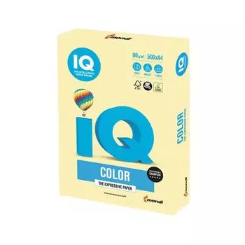 Бумага IQ color, А4, 80 г/м2, 500 л., пастель, желтая, YE23