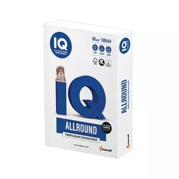 Бумага офисная А4, класс В, IQ ALLROUND, 80 г/м2, 500 л., Сыктывкар, белизна 162% (CIE)