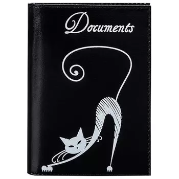 Бумажник водителя BEFLER Изящная кошка, натуральная кожа, тиснение, 6 пластиковых карманов, черный, BV.35.-1