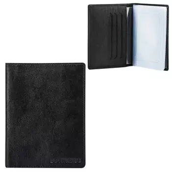 Бумажник водителя FABULA Estet, натуральная кожа, тиснение, 6 пластиковых карманов, черный, BV.36.MN