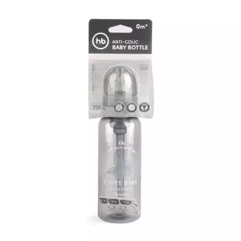 Бутылочка HAPPY BABY 10015A антиколиковая с силиконовой соской aqua, 250 мл.