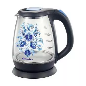 Чайник электрический Матрёна MA-008 (1,8 л) стекло черный, гжель