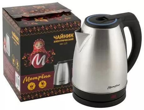 Чайник МАТРЁНА MA-123 электрический (1,8 л) стальной с голубой ручкой