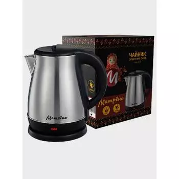 Чайник МАТРЁНА MA-123 электрический (1,8 л) стальной с зелёной ручкой