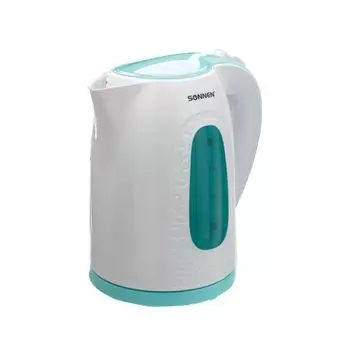 Чайник электрический Sonnen KT-2016, 2,0л, 2200Вт, закрытый нагревательный элемент, пластик, белый/голубой,453417