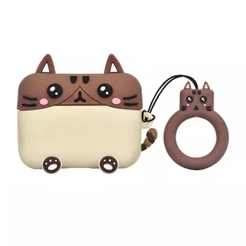 Чехол Deppa Funny Animals для AirPods Pro, кот, коричневый/кремовый