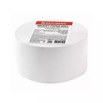 Чековая лента ТЕРМОБУМАГА 80 мм (диаметр 150 мм, длина 244 м, втулка 26 мм) слой наружу, BRAUBERG, 110560