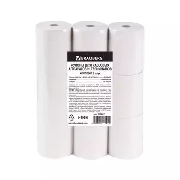 Чековая лента ТЕРМОБУМАГА 80 мм (диаметр 63 мм, длина 60 м, втулка 12 мм) КОМПЛЕКТ 9 шт., BRAUBERG, 110887