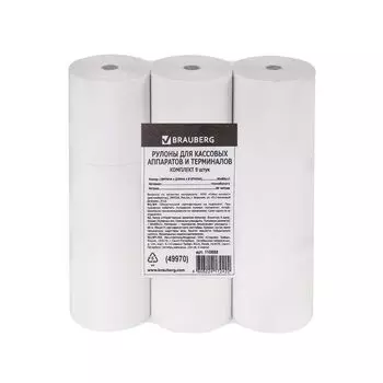 Чековая лента ТЕРМОБУМАГА 80 мм (диаметр 72 мм, длина 80 м, втулка 12 мм) КОМПЛЕКТ 9 шт., BRAUBERG, 110888