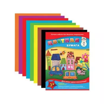 Цветная бумага А4 газетная, 14 листов 8 цветов, на скобе, АППЛИКА, 205х280 мм, Сказочный город, С2763-01, (60 шт.)