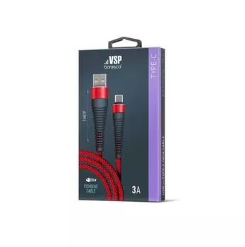 Дата-кабель Fishbone USB - Type-C, 3А, 1м, красный