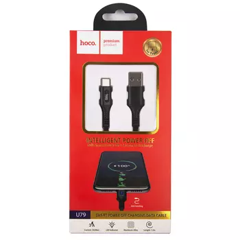 Дата-Кабель Hoco U79 Admirable, USB - Type-C, Smart Power-off, черный (24298)