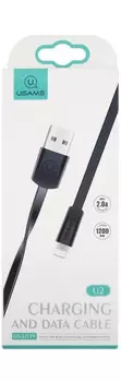 Дата-Кабель USAMS-U2 USB - Lightning, плоский, черный (SJ199IP01)