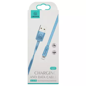 Дата-Кабель USAMS-U2 USB - Lightning, плоский, голубой (SJ199IP04)