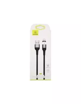 Дата-Кабель USAMS US-SJ326 U28 USB - Lightning, 2.4A (1 м) с индикатором, магнитный, нейлоновая оплетка, серый (SJ326USB03)