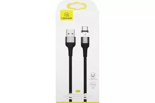 Дата-Кабель USAMS US-SJ327 U28 USB - Type-C, 3A (1 м) с индикатором, магнитный, нейлоновая оплетка, серый (SJ327USB03)