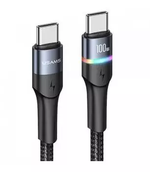 Дата-Кабель USAMS US-SJ537 U76 Type-C - Type-C, PD 100W, 5А, подсветка, нейлоновая оплетка, черный (SJ537USB01)