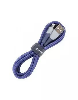 Дата-Кабель USAMS US-SJ541 U77 USB - Lightning, 2,4А, с подсветкой, нейлоновая оплетка (1,2 m), синий (SJ541USB02)