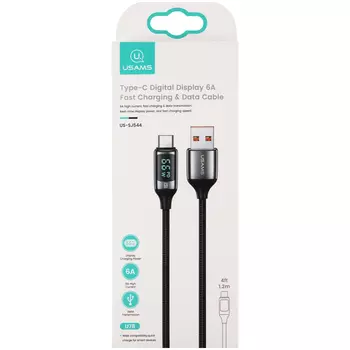 Дата-Кабель USAMS US-SJ544 U78 USB - Type-C Digital Display 6A Fast Charging, 1.2m, черный(SJ544USB01)