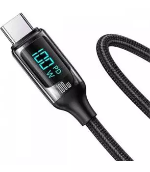 Дата-Кабель USAMS US-SJ546 U78 Type-C - Type-C, PD 100W, 5А, LED дисплей, нейлоновая оплетка, черный(SJ546USB01)