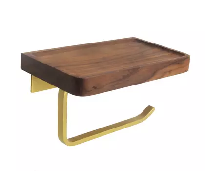 Держатель туалетной бумаги с деревянной полочкой матовое золото BRONZE DE LUXE Forest (10705G )