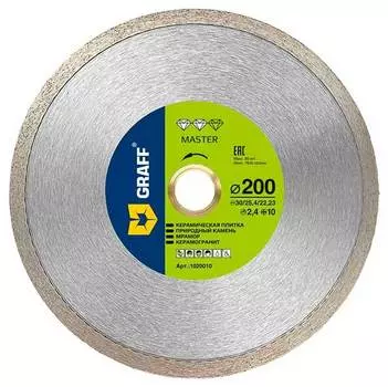 Диск алмазный по керамике Graff Master 1020010 200x10x2,4x30/25,4/22,23