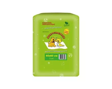Доброзверики подстилки впитывающие для животных с суперабсорбентом 60х60 см, 5 шт. Сухие лапки