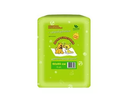 Доброзверики подстилки впитывающие для животных с суперабсорбентом 60х90 см, 4 шт. Сухие лапки