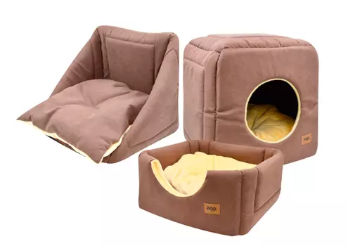 Дом для кошек куб-трансформер "Classic" иск.замша, плюш № 2 50*50*48 см коричневый 76592