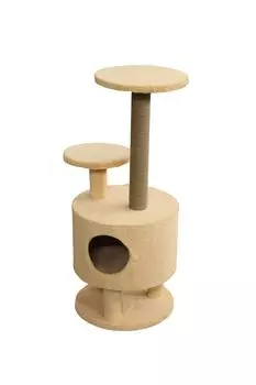 Домик для кошек Круглый со ступенькой на ножках мех, бежевый