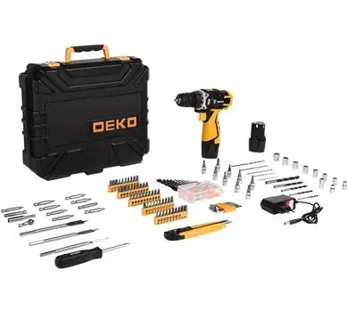 Дрель аккумуляторная Deko DKCD12FU-Li 2x1.5Ah + набор 193 предмета 063-4139