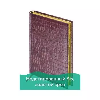 Ежедневник BRAUBERG недатированный, А5, 138х213 мм, Comodo, под матовую крокодиловую кожу, 160 л., т.-кор., крем.блок, зол.срез, 123838