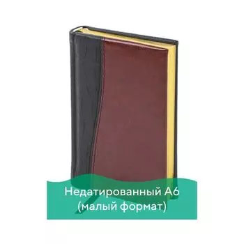 Ежедневник BRAUBERG недатированный, А6, 100х150 мм, Cayman, комбинированная кожа, 160 л., черный/тем.-кор., крем. бл., зол. срез, 125102