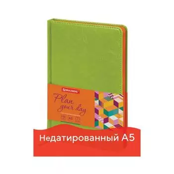 Ежедневник недатированный А5 (138x213 мм) BRAUBERG "Rainbow", кожзам, 136 л., зеленый, 111669