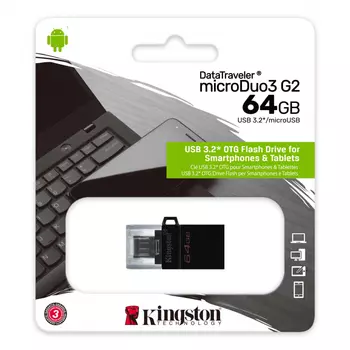 Флешка Kingston 64Gb DataTraveler microDuo 3.0 G2 (DTDUO3G2/64GB) USB 3.0 черный