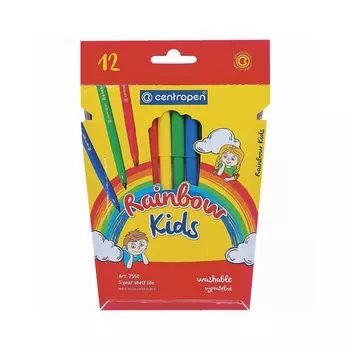 Фломастеры 12 ЦВЕТОВ CENTROPEN "Rainbow Kids", трехгранные, смываемые, картонная упаковка, 7550/12KK, 7 7550 1203