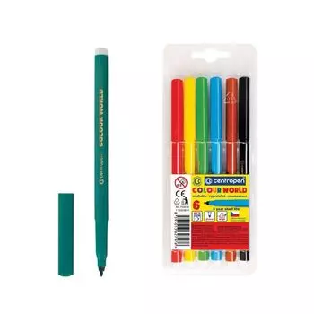 Фломастеры 6 ЦВЕТОВ CENTROPEN "Colour World", трехгранные, смываемые, вентилируемый колпачок, 7550/6TP, 7 7550 0684 (6 шт.)