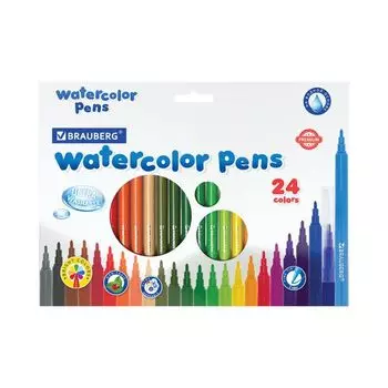 Фломастеры BRAUBERG "PREMIUM", 24 цвета, УЛЬТРАСМЫВАЕМЫЕ, классические, вентилируемый колпачок, картонная коробка с европодвесом, 151940