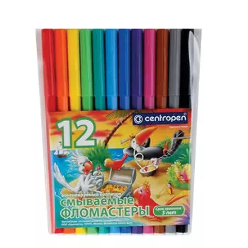 Фломастеры CENTROPEN Птицы, 12 цветов, смываемые, вентилируемый колпачок, полибег, 7790/12-87
