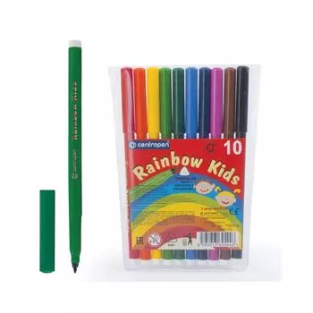 Фломастеры CENTROPEN Rainbow Kids, 10 цветов, смываемые, эргономичные, вентилируемый колпачок, 7550/10