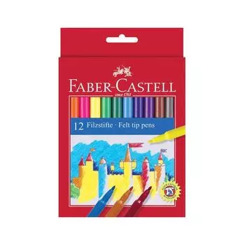 Фломастеры FABER-CASTELL, 12 цветов, смываемые, картонная упаковка, европодвес