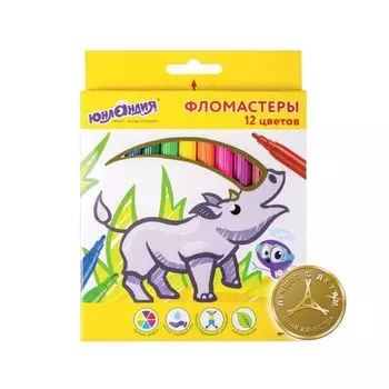 Фломастеры ЮНЛАНДИЯ 12 цветов, ЭКЗОТИКА, вентилируемый колпачок, картон, 151421, (12 шт.)