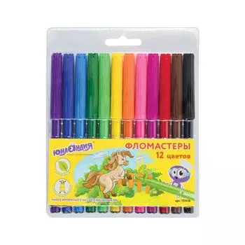 Фломастеры ЮНЛАНДИЯ 12 цветов, УРОКИ РИСОВАНИЯ, вентилируемый колпачок, ПВХ, 151416, (12 шт.)
