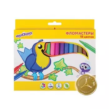 Фломастеры ЮНЛАНДИЯ 18 цветов, ЭКЗОТИКА, вентилируемый колпачок, картон, 151422