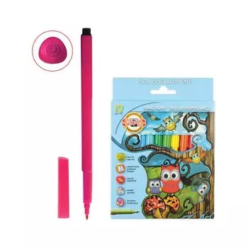 Фломастеры KOH-I-NOOR Совы, 12 цветов, смываемые, трехгранные, картонная упаковка, европодвес, 771012AB02KS