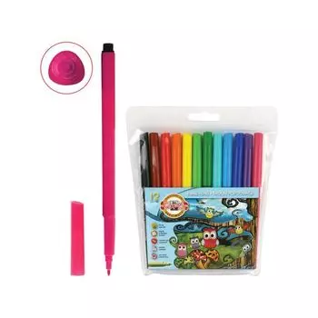 Фломастеры KOH-I-NOOR Совы, 12 цветов, смываемые, трехгранные, пластиковая упаковка, европодвес, 771012AB01TE