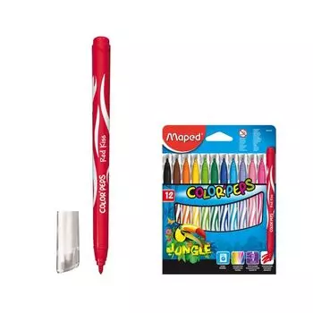Фломастеры MAPED (Франция) Jungle, 12 цв., смываемые, вентилируемый колпачок, упаковка с европодвесом, 845420
